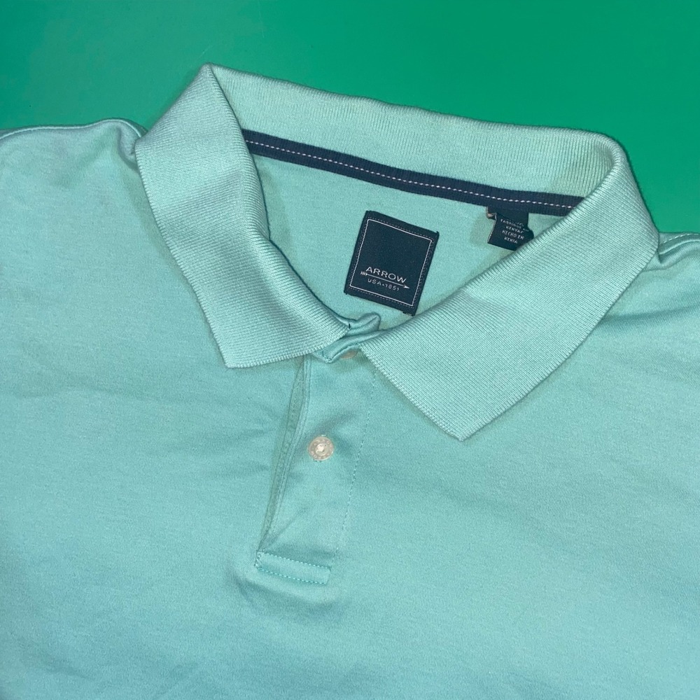 Arrow Mens XL TG GX Turquoise Blueโ Short Sleeve Button Neck Polo Shirt